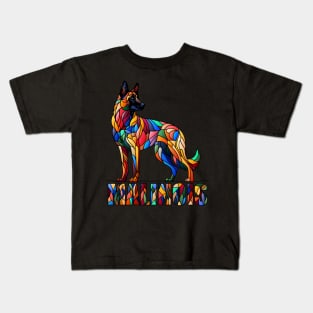 Belgian Malinois - Colorful Mosaic Art Kids T-Shirt